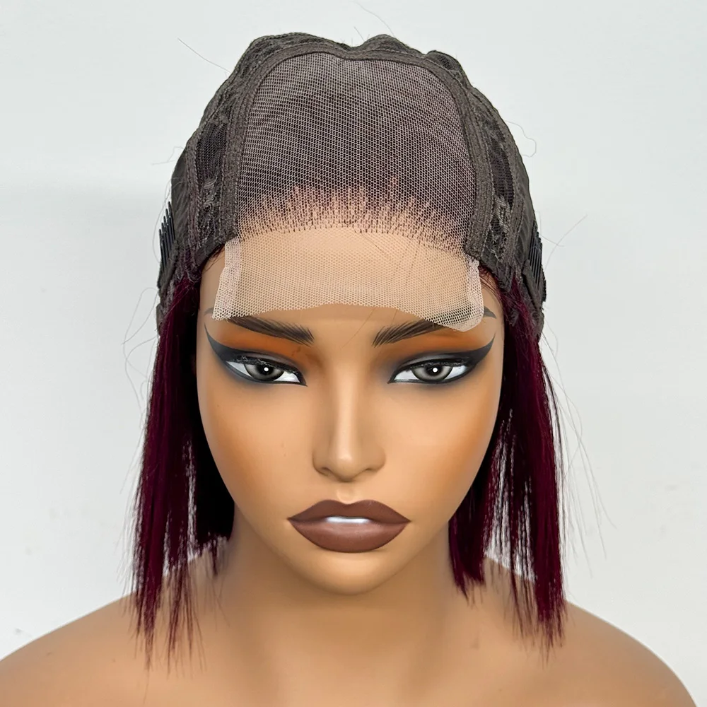 4x4 Lace Closure Frontal Double Drawn Short Bob Wigs Straight Human Hair 200% Density Transparent Lace Wig for Black Women