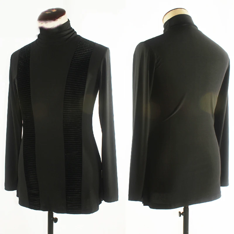 

2023 New Men Latin Dance Top High Collar Black Shirt Handsome Ballroom Clothes Men Competition Adult Latin Dance Clothing