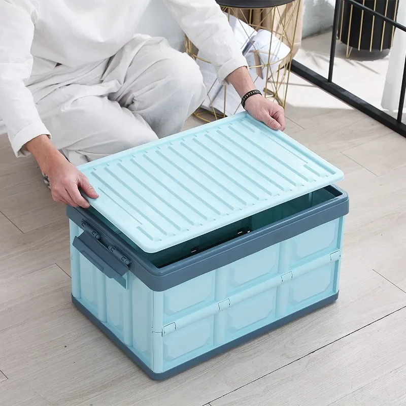 

Blue Durable Containers for Home Garage Organization Folding Plastic Stackable Utility Crates Collapsible Storage Bins with Lids