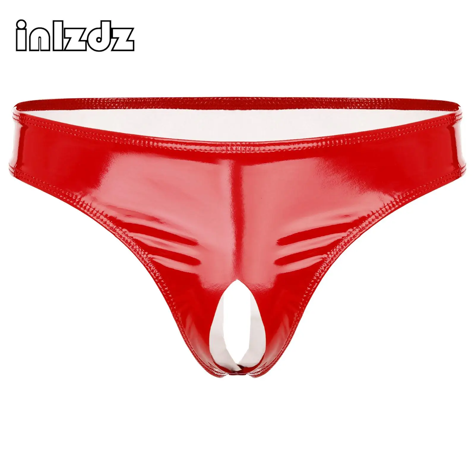 

Mens Patent Leather Open Crotch Thong Panties Wet Look Briefs Low Rise High Cut Mini Briefs Underwear Club Performance Costume
