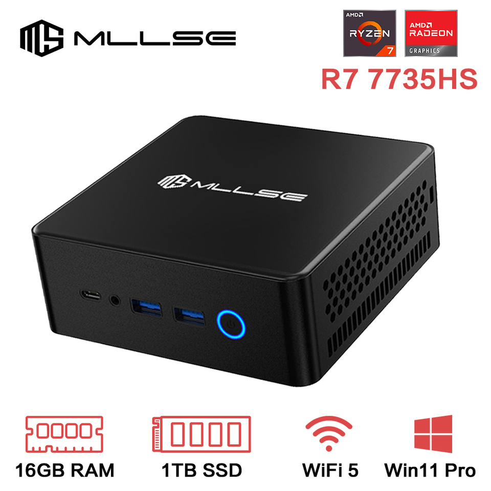 MLLSE K2 Mini PC AMD Ryzen 7 7735HS 8C/16T DDR5 16GB RAM 1TB ROM SSD Window 11 Pro BT5.0 WiFi5 Desktop Gaming Computer