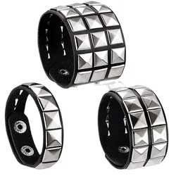 2024 PU Leather Bracelet 80s Punk Bracelet Adjustable Goth Cuff Bracelet Gothic Spiked Rivet Buckle Wristband for Men Women