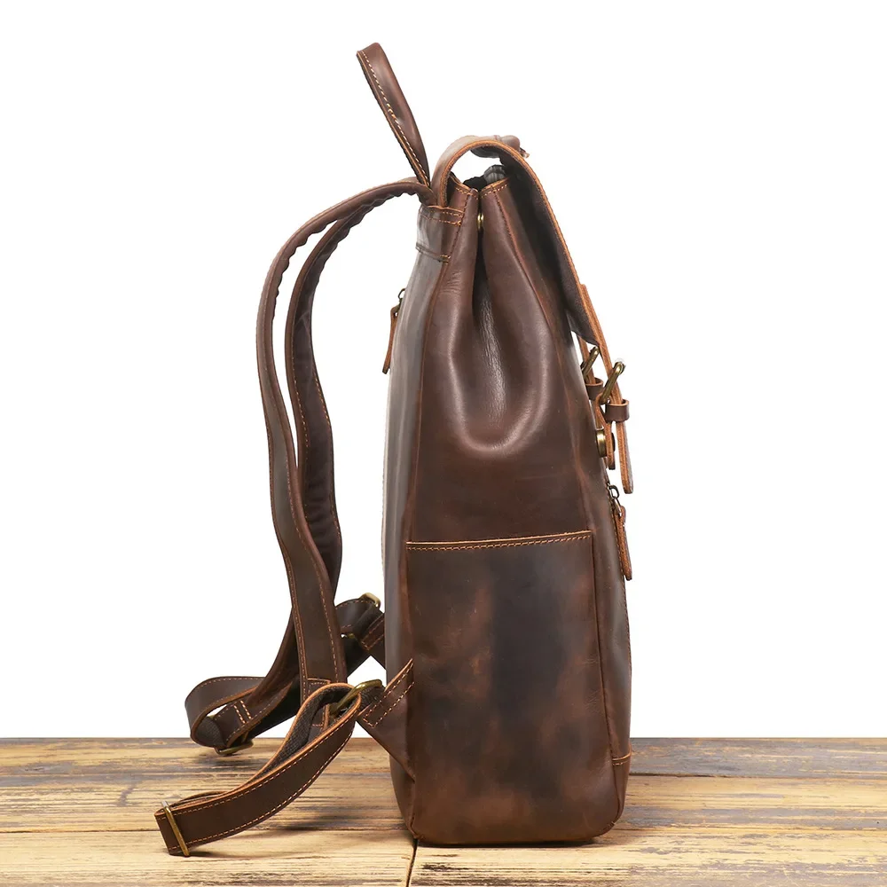 Vintage Full-Grain Leather Backpack Anti-Theft Laptop Bag for Work & Adventure