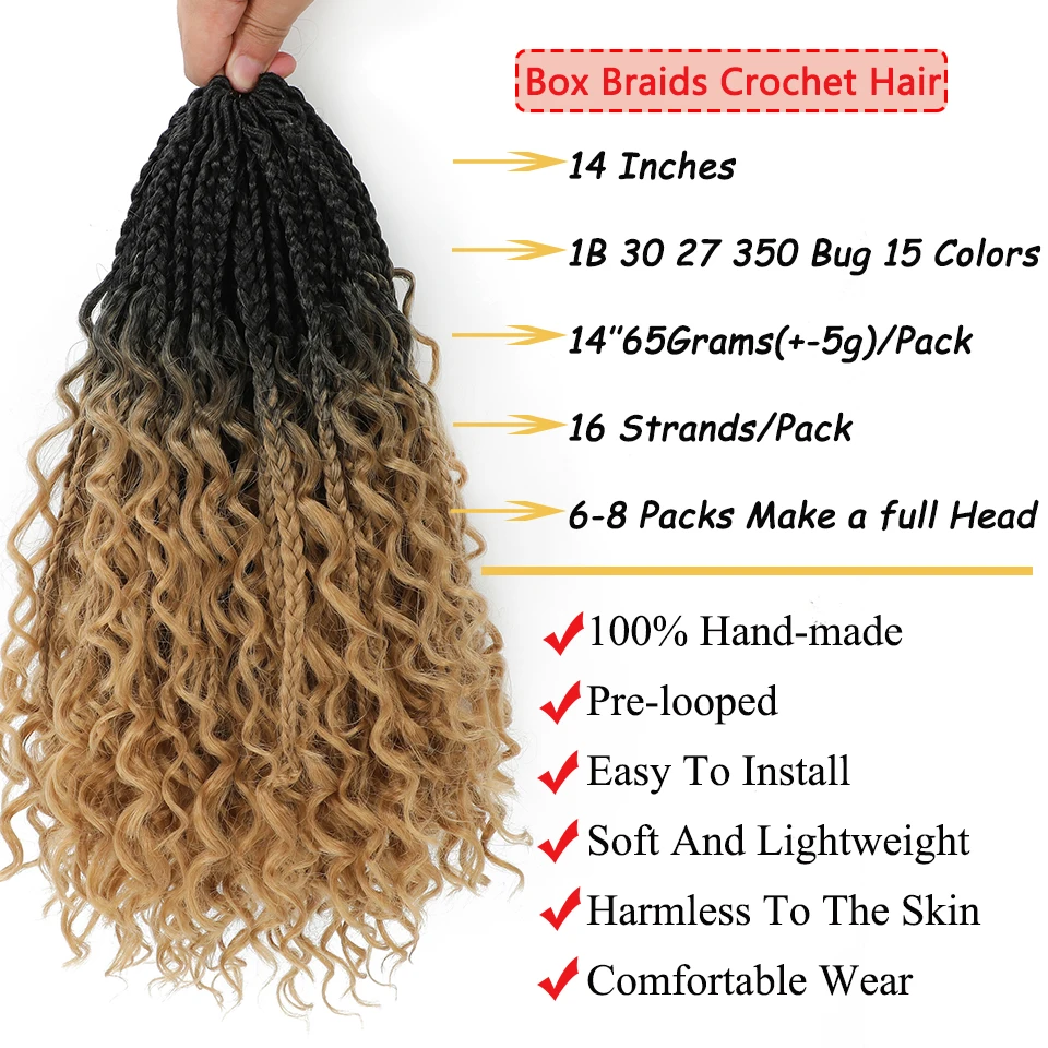 6 Packs 18inch Goddess Box Braids Crochet Hair 96 Strands Boho Box Braids  Crochet Hair Curly Ends pre looped Braids Synthetic Braiding Hair (18 Inch  (Pack of 6), 1B) 