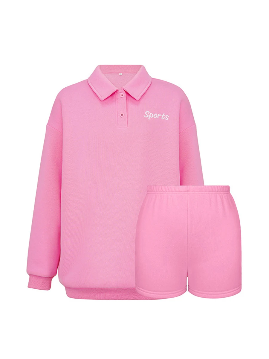 

Women Long Sleeve Workout Outfits Solid Color Pullover Sweatshirt And Running Shorts With Pockets Yoga Tracksuits