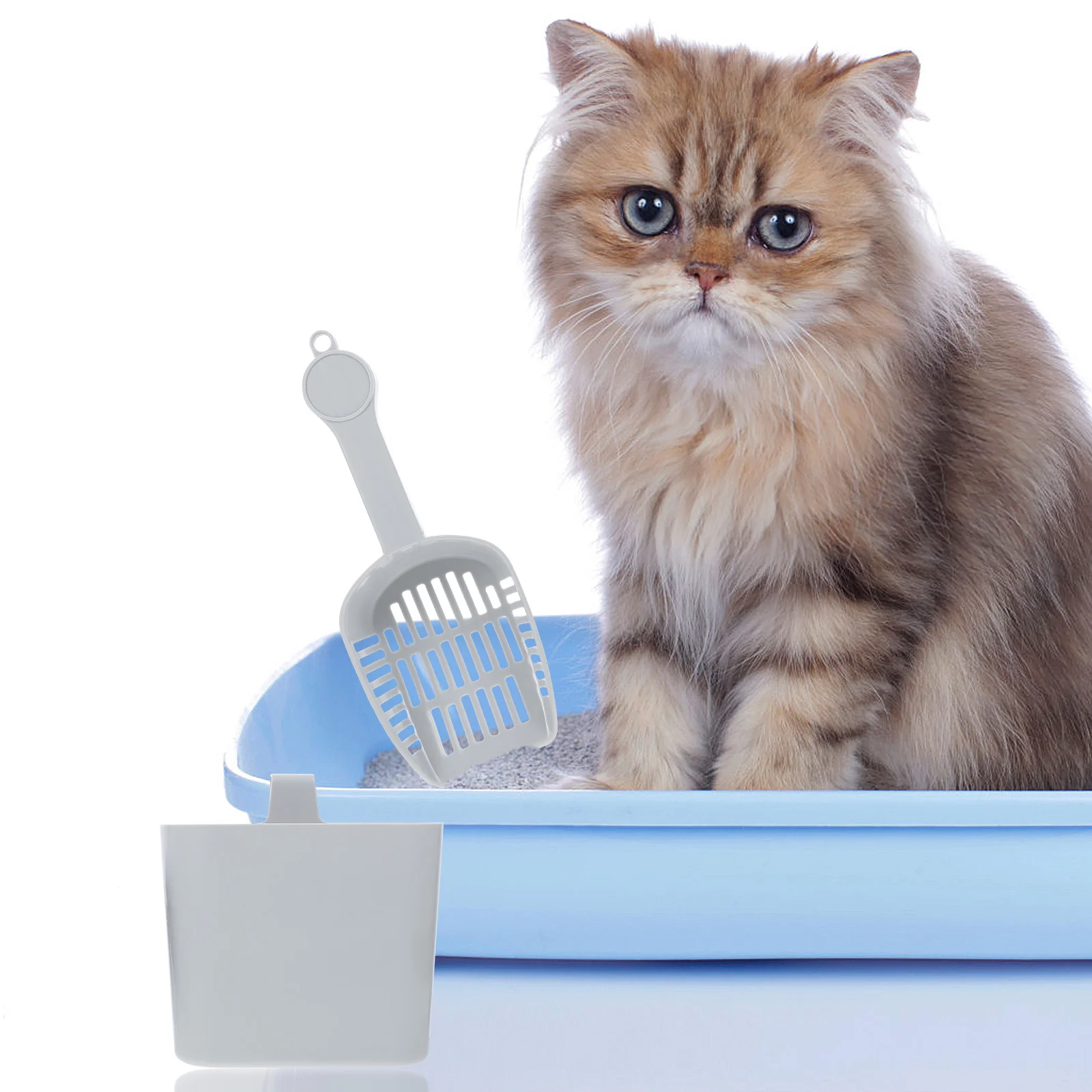 

Portable Cat Kitten Storage For Cat Supplies Pet Sand and Storage Barrel Cleaning Tool Set Cleaning Accessories(Grey)