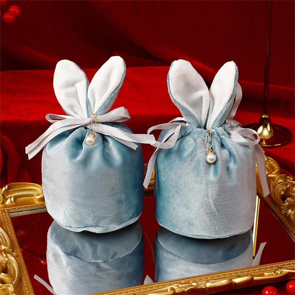 New Rabbit Ears Candy Bag Easter Drawstring Bag Velvet Draw String Candy Bags Gift Packing Bags Party Decoration Drop Shipping