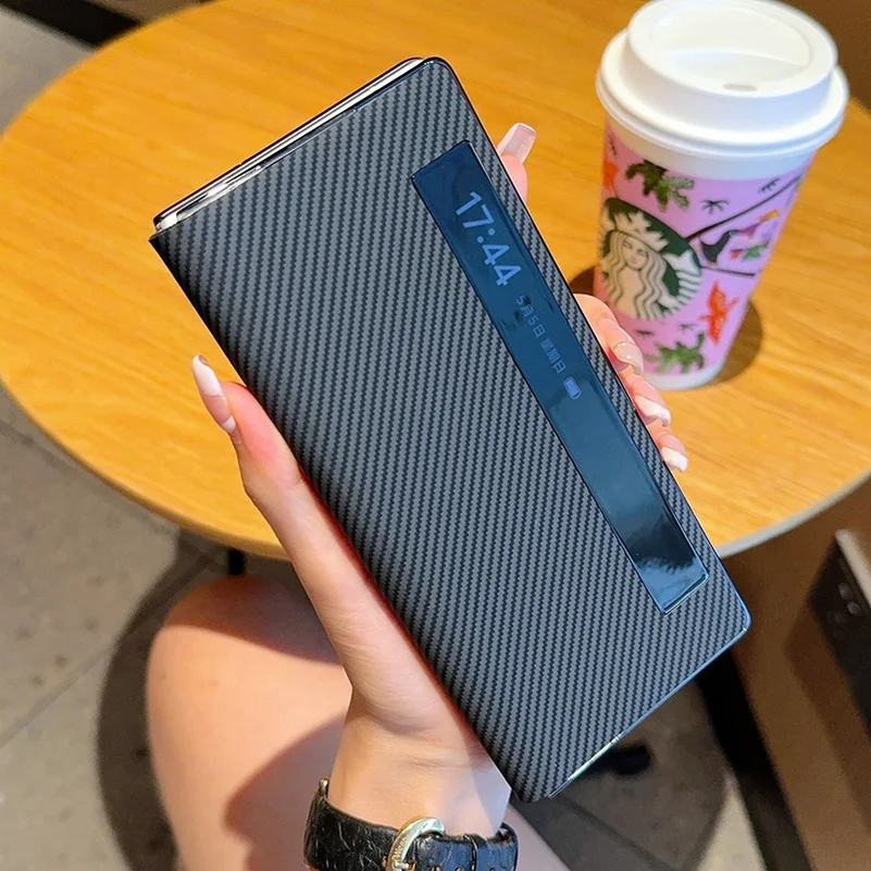 Luxury Leather Carbon Fiber Flip Case with Camera Protection - Fully Wrapped and Stylish