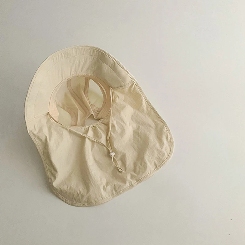 Solid Color Summer Sun Hat for Boy Girl Korean Big Brim Fisherman Cap Kids Quick Dry Mesh Anti UV Beach Cap with Neck Cover 6