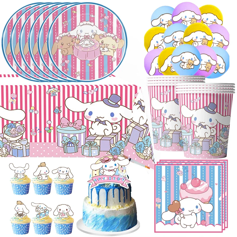 

Sanrios Cinnamorolls Birthday Party Decorations Disposable Tableware Cup Plate Napkin Tablecloth for Kid Baby Shower Supplies