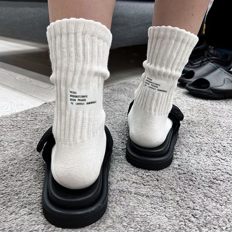 

Vintage Knitted Sports Socks Solid Soft Mid-tube Socks Japanese Style Letter Socks Fashion Harajuku Casual Piled Socks Ornaments