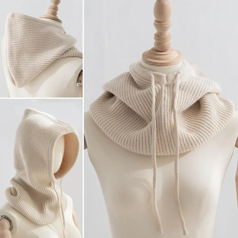 Fashion Winter Women's Head Hooded Hat Scarf Dual-purpose One Thick Warm Knitted Pullover Beanies Skullies for Women Girls New 3