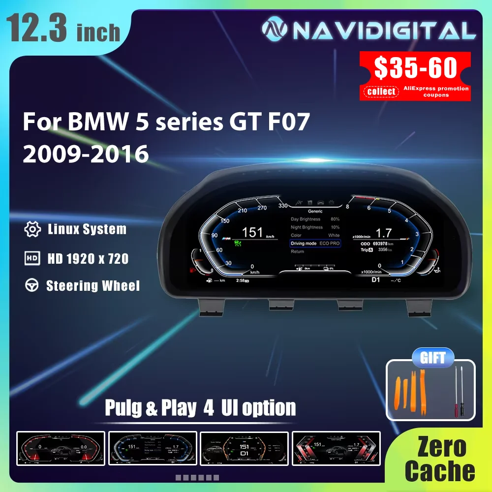 Panel Digital de 12,3 pulgadas para BMW, Panel LCD, velocímetro, instrumento de cabina Virtual, F07, F10, F11, F06, F12, F13, F01, F02, F03