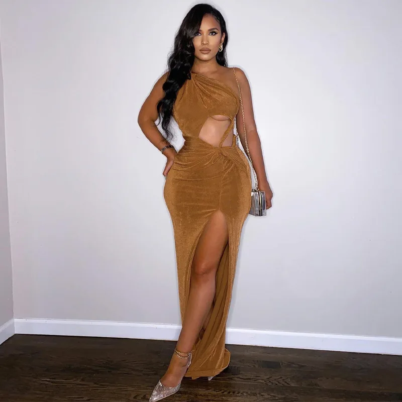

Hot 2023 Summer Holiday Slit Maxi Dress for Women Elegant Outfits Prom Cut Out Dress Ruched Party Club Vestido Birthday Dresses