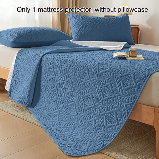 1 housse de protection pour matelas laminé imperméable à motifs modernes simples, housse de lit bleu Denim pour chambre à coucher, literie (sans taie d'oreiller) 2