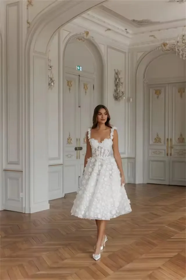 Customized Spaghetti Strap A-Line robes de soirée V Neck Knee-Length Evening Dresses Applique Valentines Day Wedding Dress AE505 2