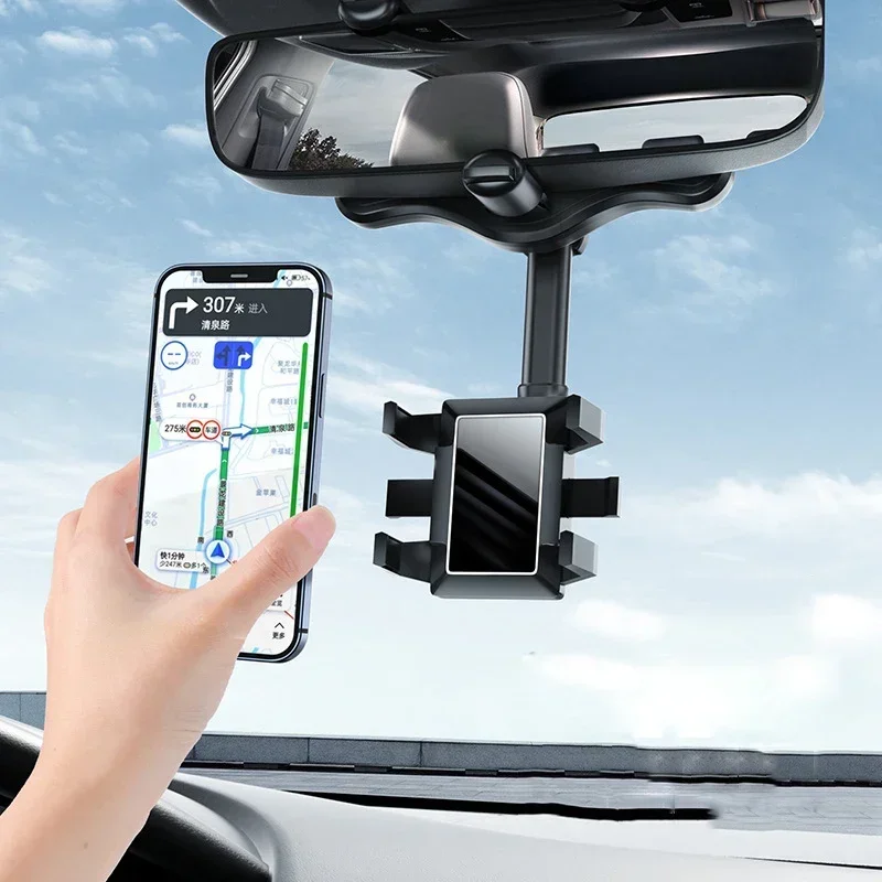 Rearview Mirror Phone Holder Car 360 Rotation Stable Gripper Smartphone Navigation Bracket For iPhone Samsung Xiaomi