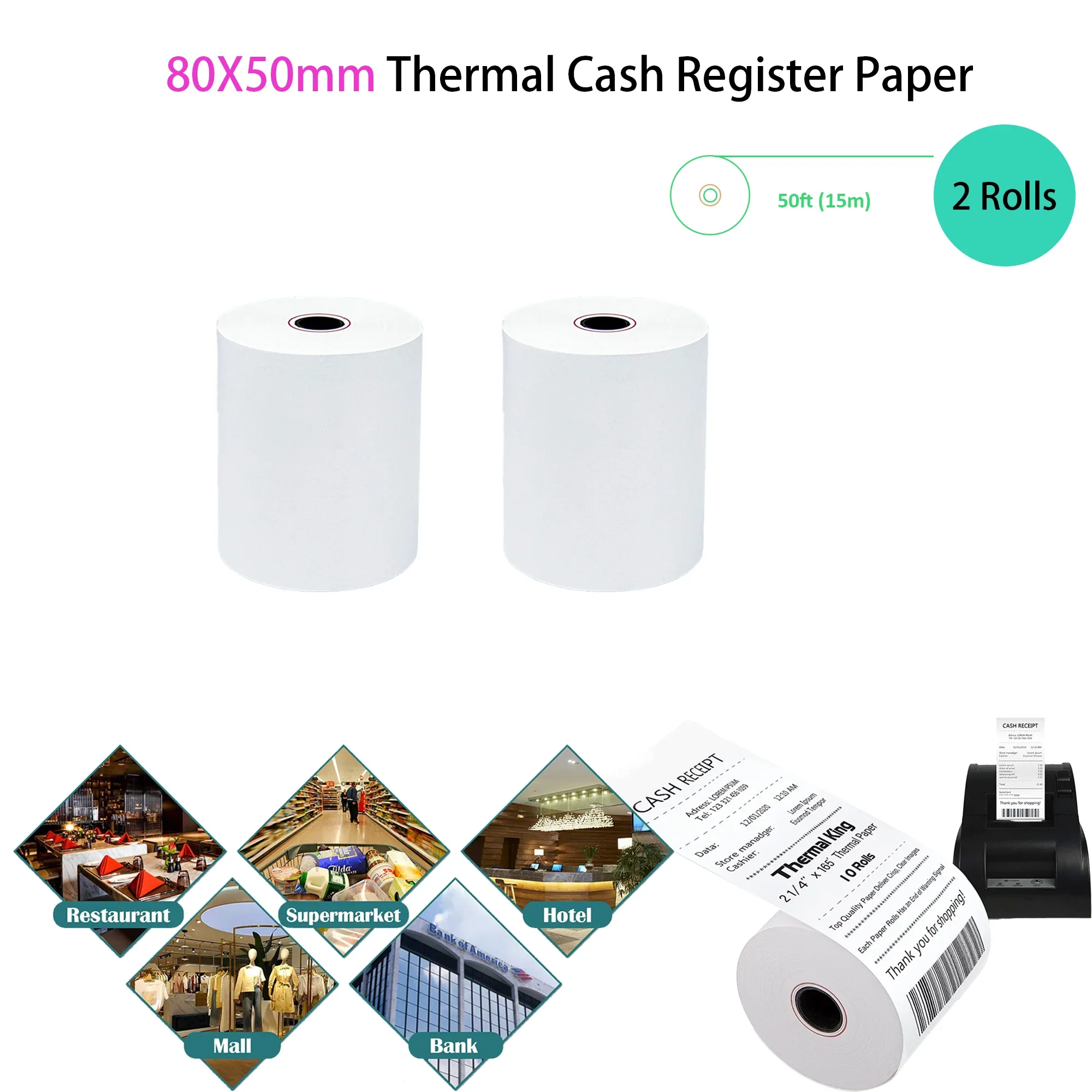 3 1/8&rdquo; x 50ft Thermal Paper Rolls-Receipt paper rolls &ndash; Point of Sale Cash Register-Thermal printer