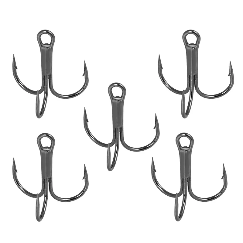 Shawto 50pcs/Lot Treble Fishing Hook Set In Box High Carbon Steel Barbed Hooks Fishing Tackle Black FishHook Fishing Tackle Tool 2