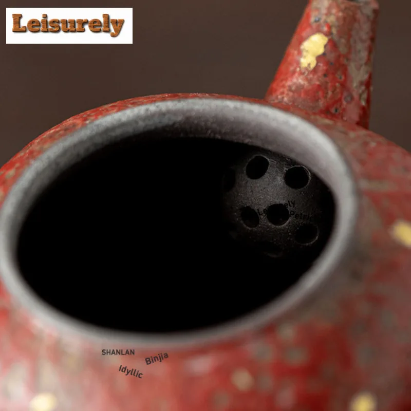 240ml Red Mountain Gold Sprinkled Square Teapot Retro Tea Infuser Pot Tea Maker Kettle With Filter Chinese Tea Set Decoration