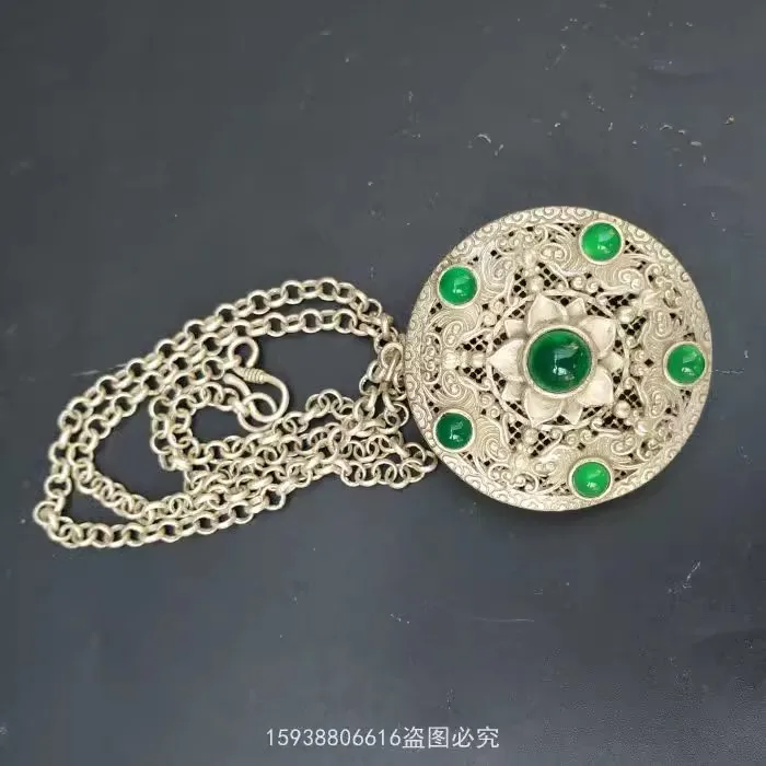 Vintage Miao Silver Carp Lotus Hollow Chain Jewelry 2