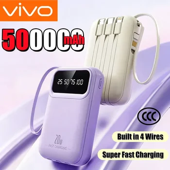 Nuovo Power Bank VIVO da 500000mAh ad Alta Capacità, Ricarica Super Veloce, Batteria Portatile con 4 Cavi Integrati per iPhone e Samsung