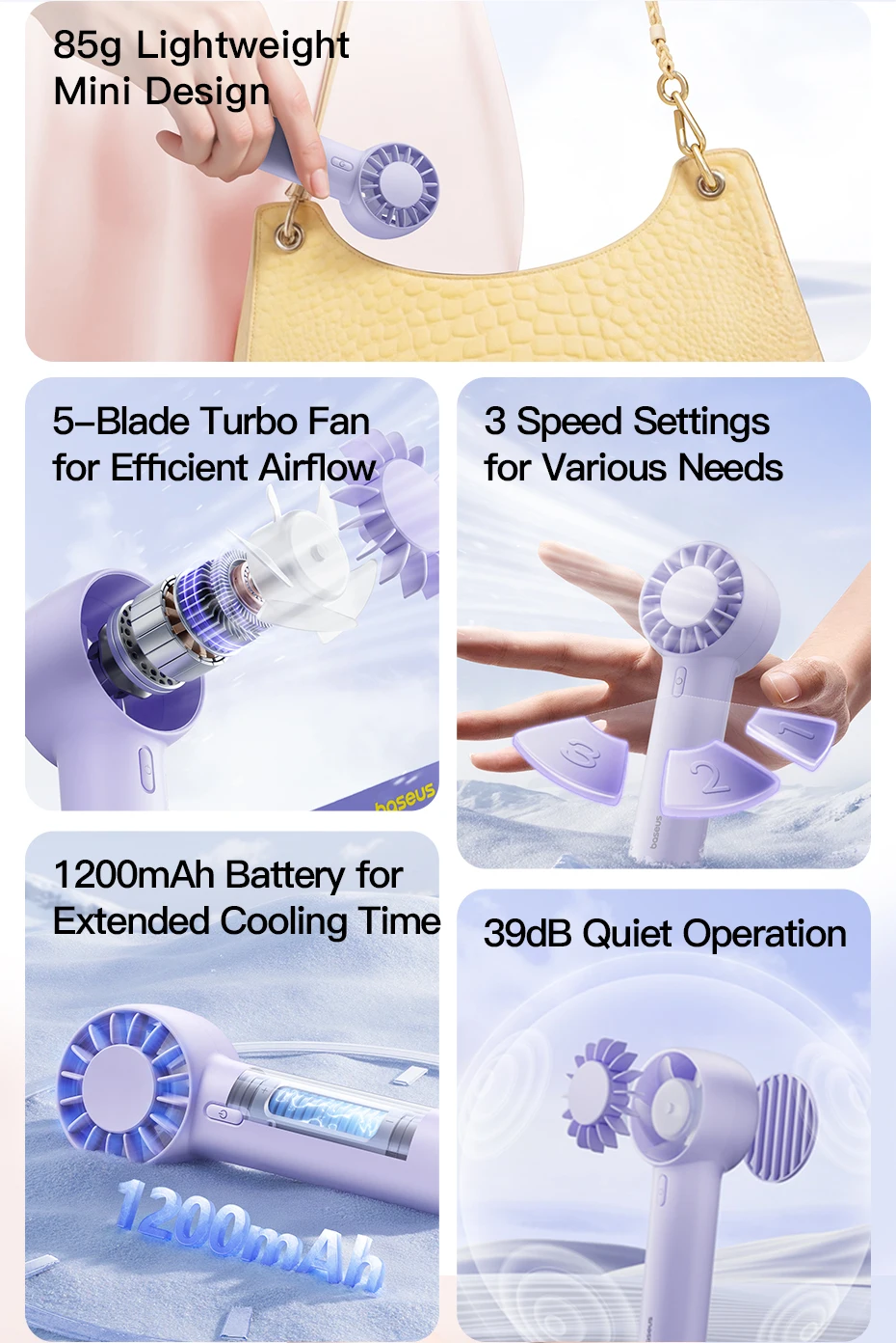Baseus Gotrip Mini Turbinen Handventilator Tragbar Wiederaufladbar_voghion.com