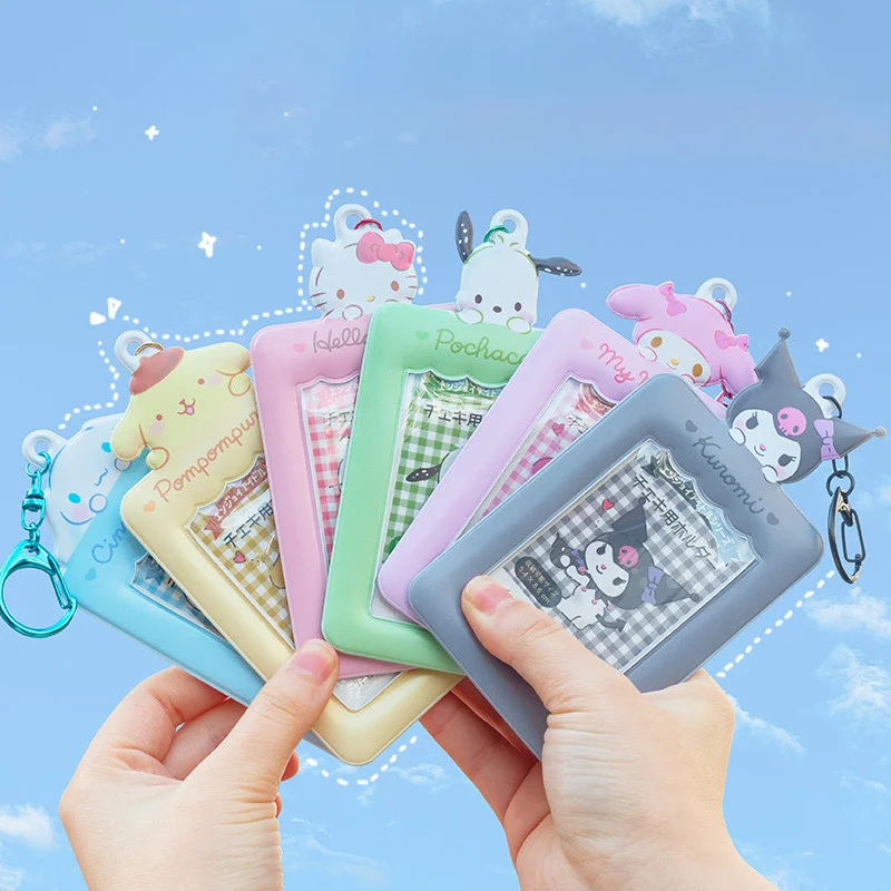 Kawaii Cartoon Hello Kitty Keychain My Melody Photo Card Kuromi Cinnamoroll Card Holder Pendant Student Stationery Girls Gifts card holder