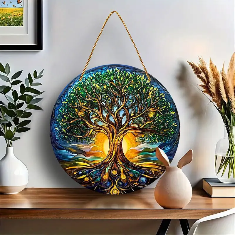 Window Hanging Suncatcher Glass Pattern Tree of Life Decor Stained Suncatcher for Window Hanging Ornament Panel Decor