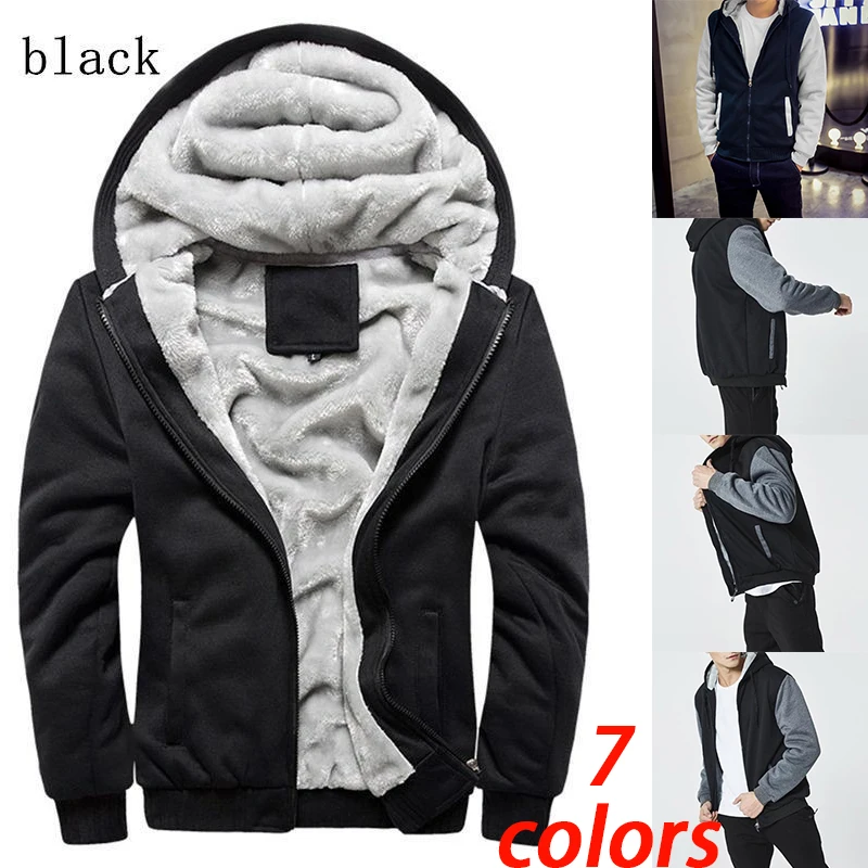 2023 New Thickened Wool Jackets for Men's Clothing Color blocking Velvet Zipper Hooded Jackets for Men's Warm Jackets men s winter zipper cardigan hooded knitwear plush velvet wool cold jackets y2k striped casual comfortable fleece sweater coat