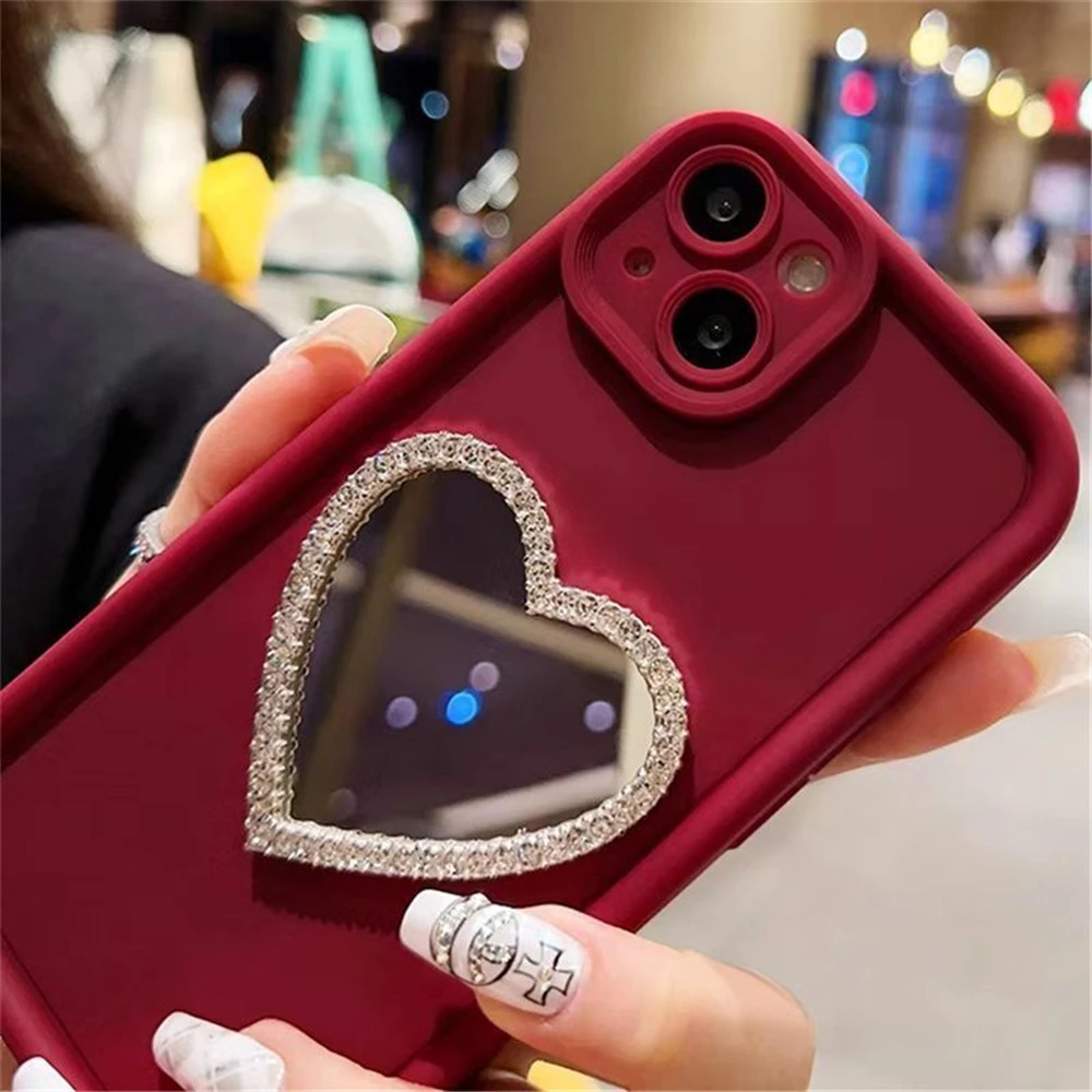 Love Heart Diamond Mirror Phone Case - Shockproof Silicon Cover