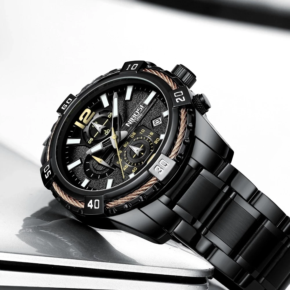 NIBOSI New Mens Watches Top Brand Luxury Chronograph Quartz Watch For Men Stainless Steel Sports Wristwatch Relogio Masculino