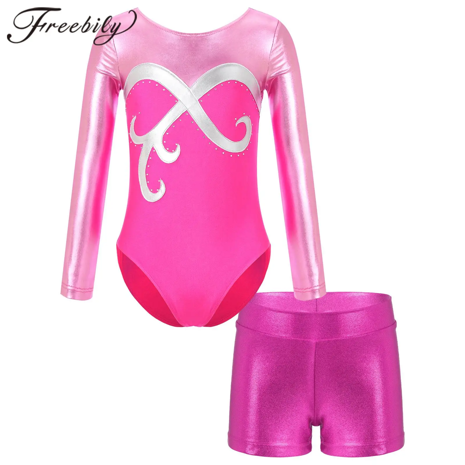 free shipping Kids Girls Metallic Shiny Ballet Dance Leotard Gymnastics