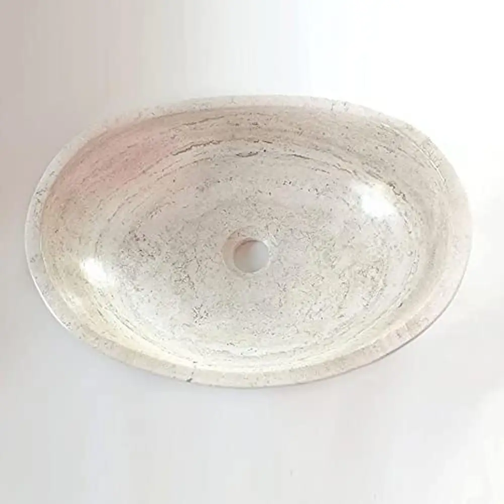 Natural Travertine Chiseled Oval Canoe Vessel Sink Hand Carved Real Stone Free Soap Tray Rustic Elegance Bathroom Upgrade 5