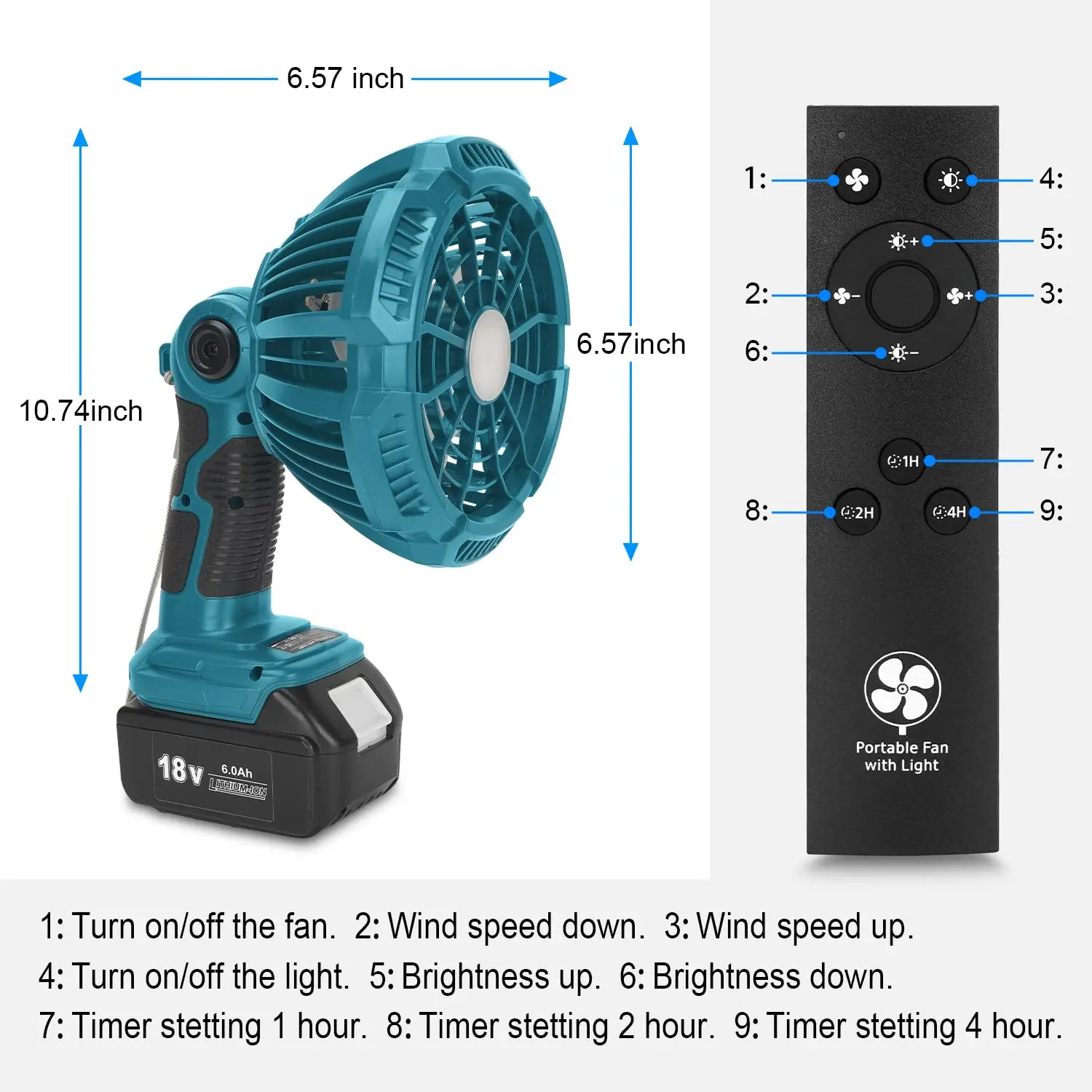 Beytvyow Cordless Fan for Makita 18v Battery with LED Light USB-A Fast Charging