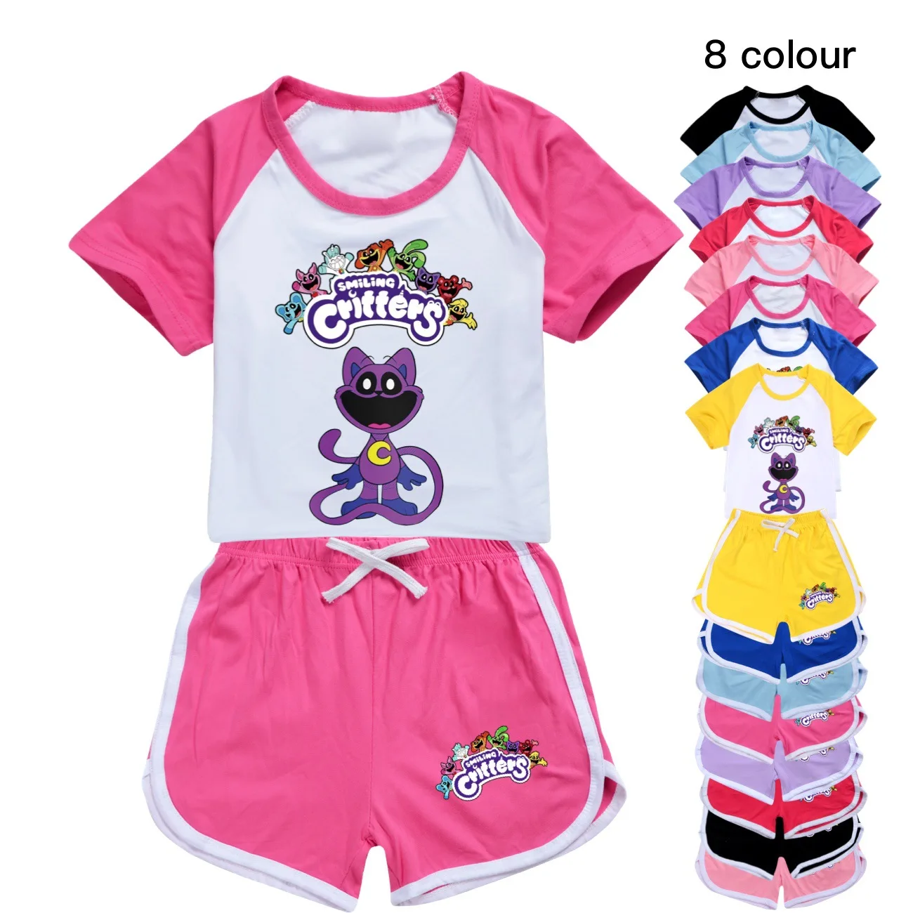 

Новый Повседневный костюм для мальчиков с надписью «Смайлики», костюм из коротких топов, детская одежда, летний комплект из футболки и брюк для маленьких девочек, детские пижамы