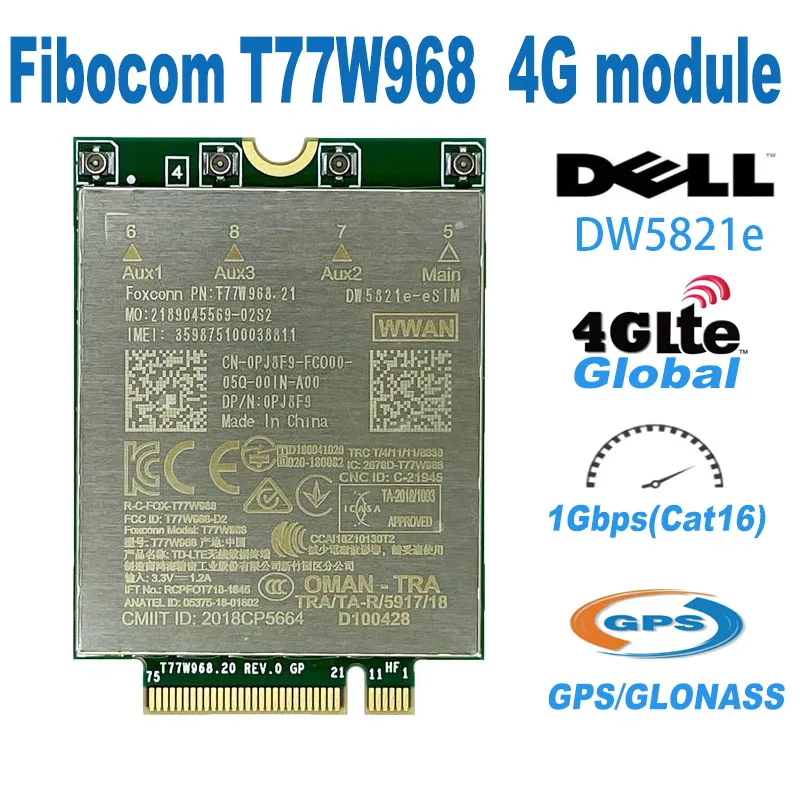 Módulo 4g para Dell 5420 5424 7424 7400 T77w968 Dw5821e X20 Lte Cat16 1g