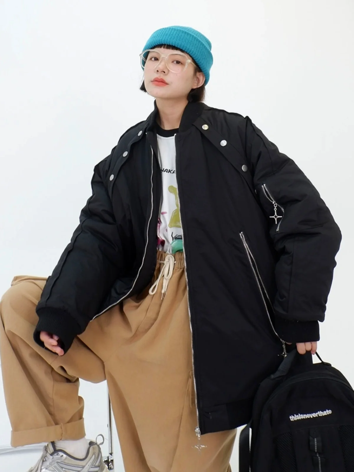 

Рабочая одежда на молнии, хлопковые пальто для женщин, новинка зимы 2023, Свободные теплые куртки bf design