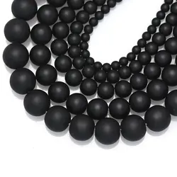 Elegant Frosted Black Matte Natural Stone Beads for DIY Jewelry and Bracelets