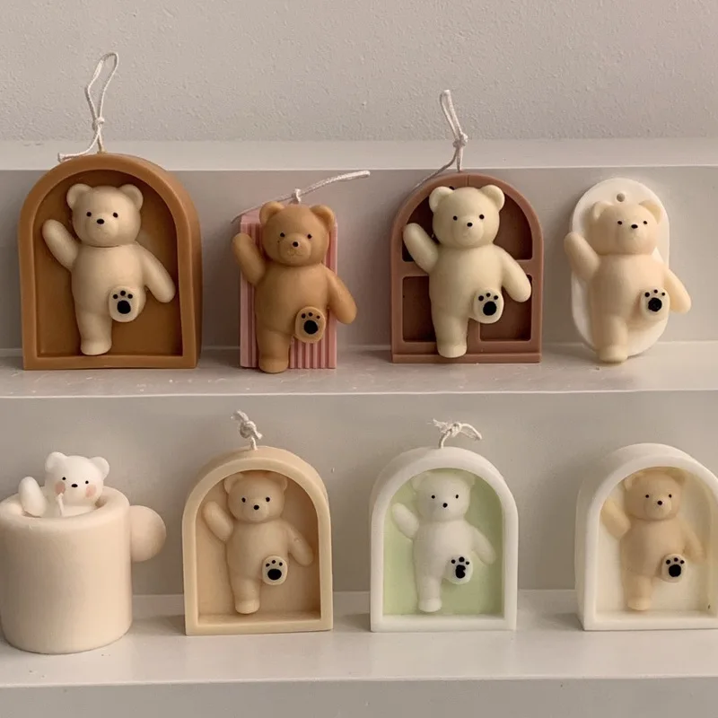 

DIY Kick Bear Candle Silicone Mold Arch Door Decoration Gypsum Silicon Molds 3D Bear Aromatherapy Candle Plaster Making Supplies