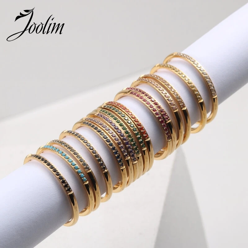 Joolim High End Gold Pvd Waterproof Colored Zircon Rings For Women