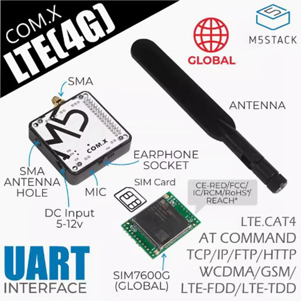 

M5Stack COM.LTE(4G)LTE Wireless communication module SIM7600G Global use of the Internet of Things