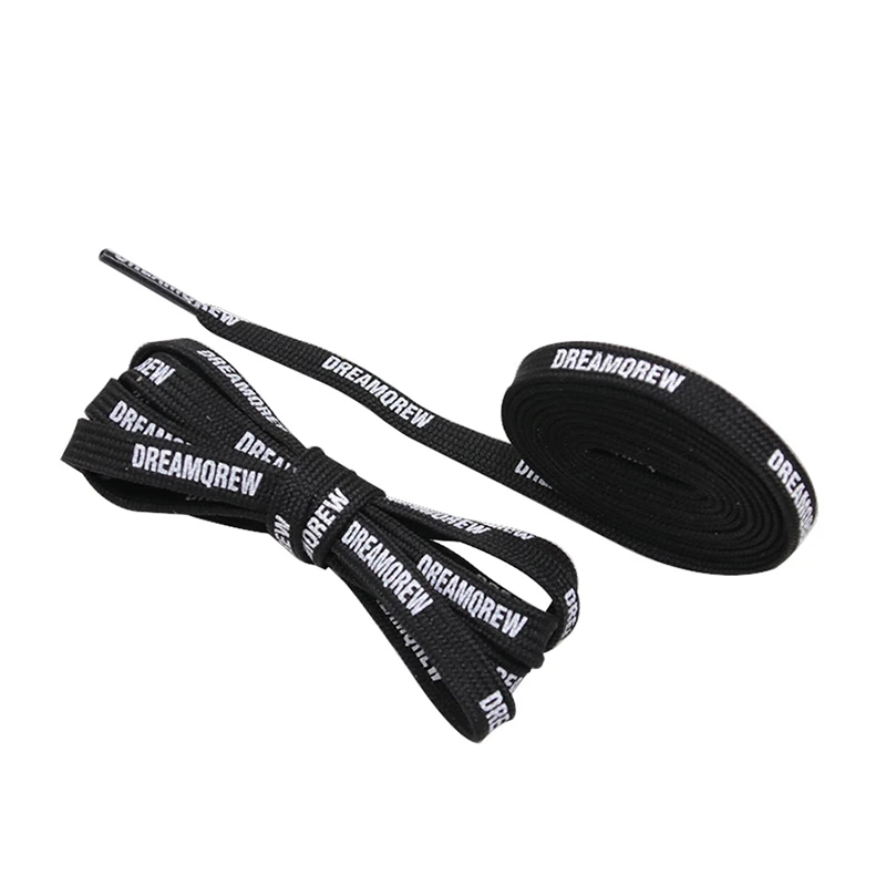 Weiou New Fashion-Forward Shoelaces 8 MM Double -Decker Flat Polyester Shoe Laces  Classical Silk Screen Black and White Letter