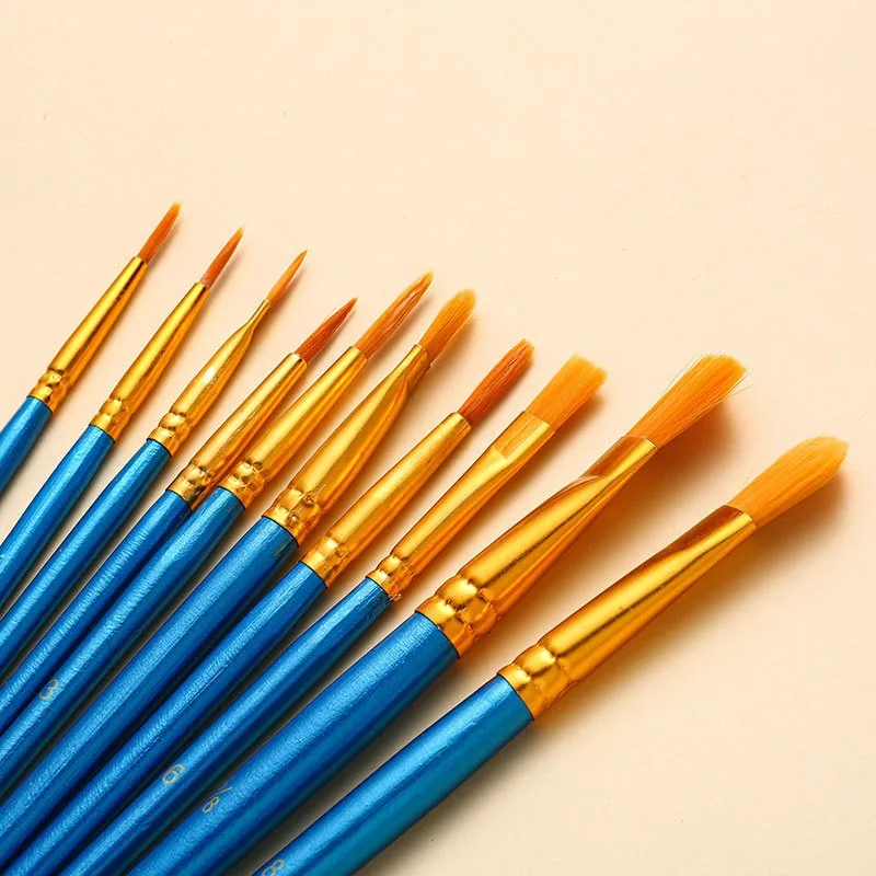 10Pcs Painting Brushes Set Art Round Flat Hair Nylon Hair Paint Brush Pen Oil Acrylic Watercolor School Art Stationery Supplies