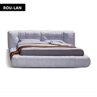 Lit en tissu nuage minimaliste moderne, chambre principale, lit double, villa, grand sol plat, lit king en velours mat 1