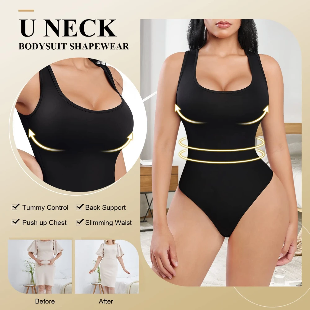 Thong Shapewear Slimming Body Shaper Women Sexy Scoop Neck Tank Tops Thong  Bodysuit Tummy Control Fajas Low Back - Shapers - AliExpress