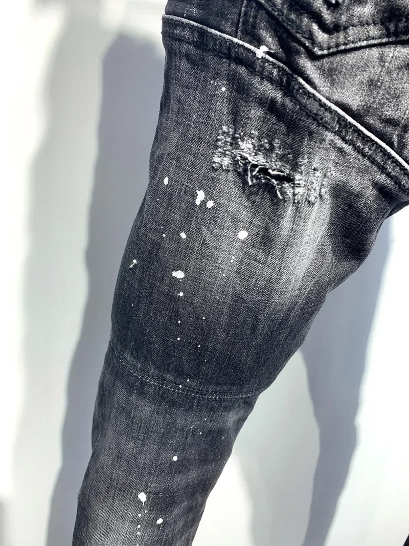 fashion BRAND D2 Men Jeans Denim Pants Slim Pencil Trousers biker Buttons Classics skinny slim DSQ2 black JENAS for husband 395 5