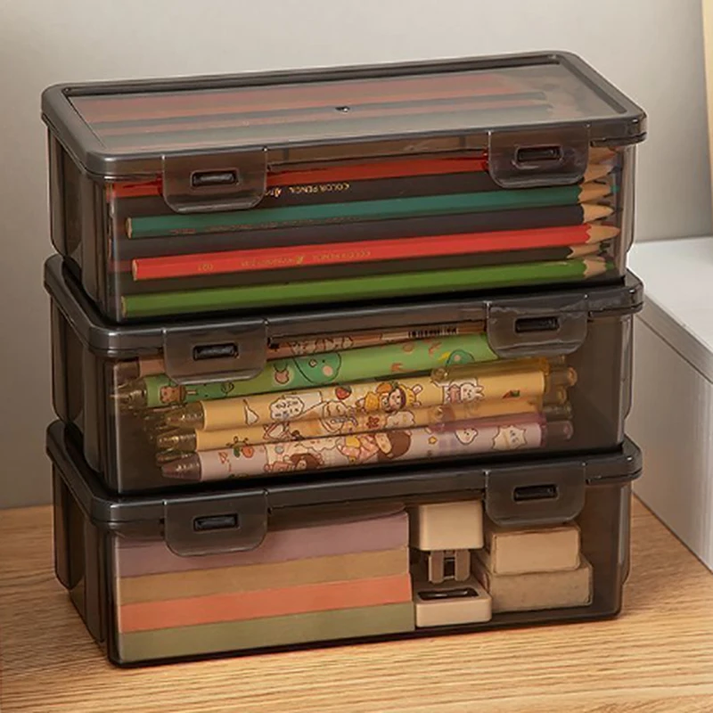 1pc Transparent Pencil Case Box Large-capacity Stackable Storage Box Office School Pencil Case Supplies Pencil Storage