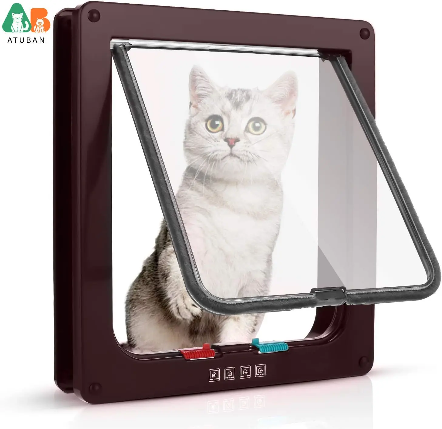 ATUBAN Cat Door Flap 4-Way Locking Weatherproof Pet Door for Cat/Doggie cat door pet door
