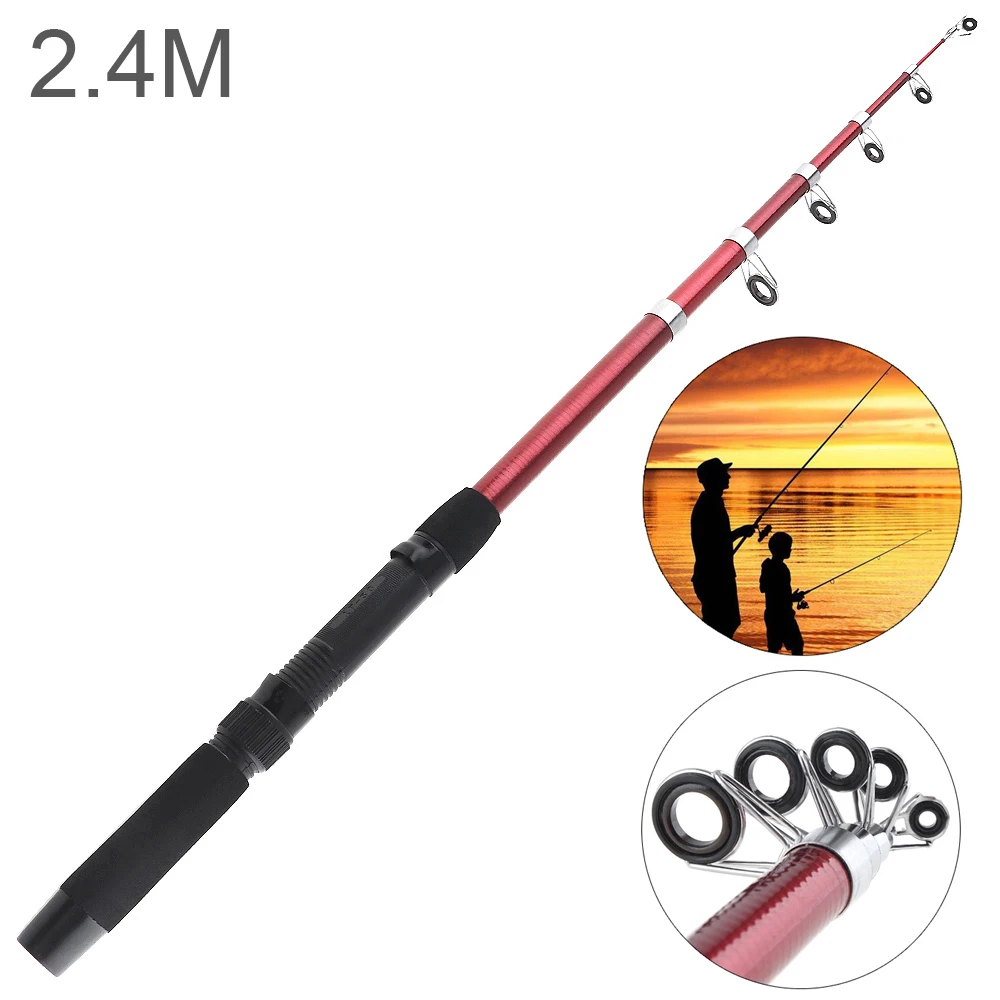 

2.4m Glass Fiber Telescopic Fishing Rod Sea Pole Travel Sea Rock Rods Portable Closed Length Design